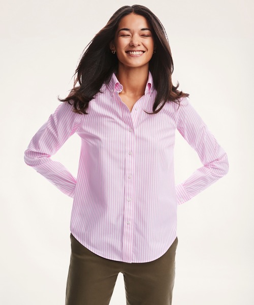 BROOKS BROTHERS(ブルックスブラザーズ)の「ノンアイロン スーピマコットンストレッチ ベンガルストライプ ボタンダウンシャツ Classic Fit(シャツ/ブラウス・レディース・ブルー/イエロー/ピンク・2/4/0/6)」の3枚目の写真
