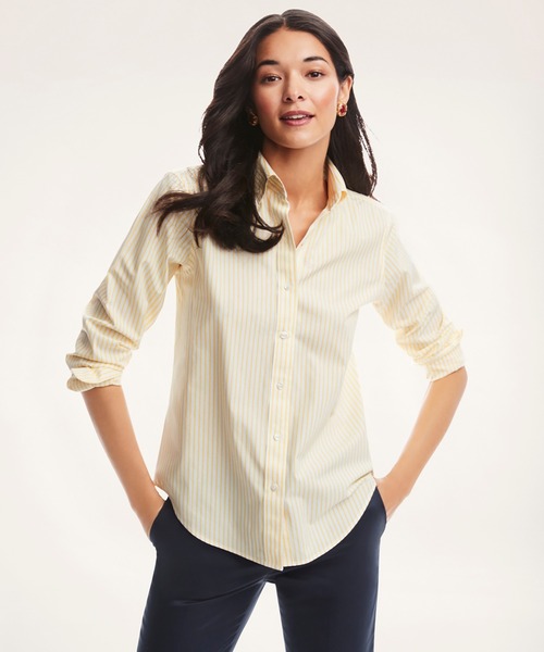 BROOKS BROTHERS(ブルックスブラザーズ)の「ノンアイロン スーピマコットンストレッチ ベンガルストライプ ボタンダウンシャツ Classic Fit(シャツ/ブラウス・レディース・ブルー/イエロー/ピンク・2/4/0/6)」の2枚目の写真