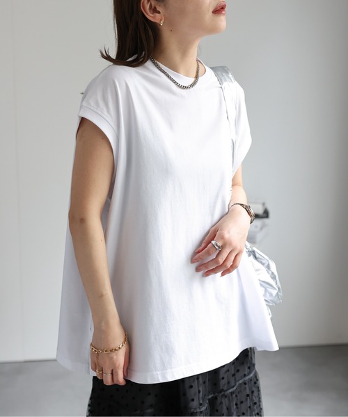 ap retro（アプレトロ）の「高見え上質コットン / 大人ルーズフレンチスリーブTシャツ（Tシャツ/カットソー・レディース・ブラック/アイボリー/ホワイト/スミクロ/グレイッシュベージュ/ネイビー/ピンク/ブルー・FREE）」の21枚目の写真