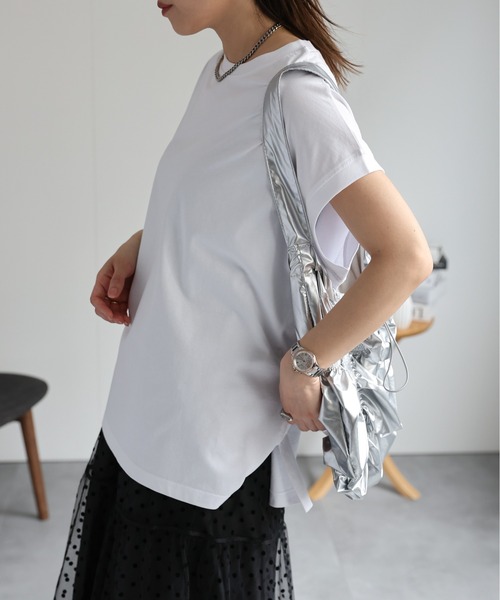 ap retro(アプレトロ)の「【USAコットン】高見え上質 / 大人ルーズフレンチスリーブTシャツ(Tシャツ/カットソー・レディース・ブラック/アイボリー/ホワイト/スミクロ/グレイッシュベージュ/ネイビー/ピンク/ブルー・FREE)」の15枚目の写真
