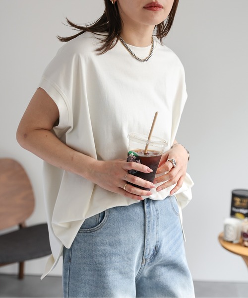 ユニ ダメージボーダーカットソー コットン100% フレンチスリーブ F FACCIES 【US COTTON BORDER LS (DAMAGE)(GREEN BD)】ファッ