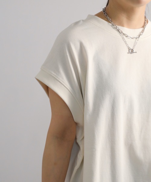 ap retro（アプレトロ）の「高見え上質コットン / 大人ルーズフレンチスリーブTシャツ（Tシャツ/カットソー・レディース・ブラック/アイボリー/ホワイト/スミクロ/グレイッシュベージュ/ネイビー/ピンク/ブルー・FREE）」の14枚目の写真