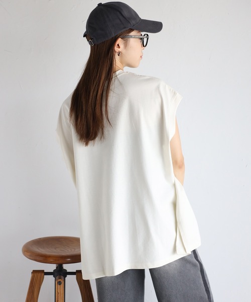 ap retro(アプレトロ)の「【USAコットン】高見え上質 / 大人ルーズフレンチスリーブTシャツ(Tシャツ/カットソー・レディース・ブラック/アイボリー/ホワイト/スミクロ/グレイッシュベージュ/ネイビー/ピンク/ブルー・FREE)」の20枚目の写真