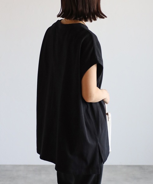 ap retro（アプレトロ）の「高見え上質コットン / 大人ルーズフレンチスリーブTシャツ（Tシャツ/カットソー・レディース・ブラック/アイボリー/ホワイト/スミクロ/グレイッシュベージュ/ネイビー/ピンク/ブルー・FREE）」の17枚目の写真