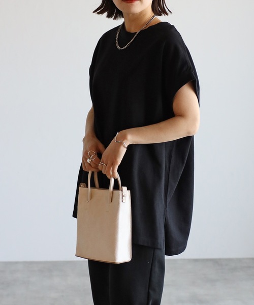 ap retro（アプレトロ）の「高見え上質コットン / 大人ルーズフレンチスリーブTシャツ（Tシャツ/カットソー・レディース・ブラック/アイボリー/ホワイト/スミクロ/グレイッシュベージュ/ネイビー/ピンク/ブルー・FREE）」の16枚目の写真