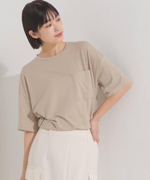 OMNES（オムネス）の「TRベア天UVカット&ドライ加工ポケット付きTシャツ（Tシャツ/カットソー・レディース・ホワイト/ブラック/ベージュ/イエロー/モカ/ラベンダー・FREE）」の5枚目の写真