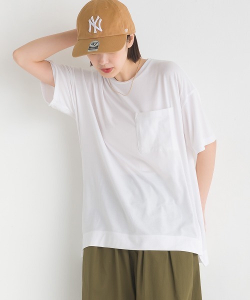 OMNES（オムネス）の「TRベア天UVカット&ドライ加工ポケット付きTシャツ（Tシャツ/カットソー・レディース・ホワイト/ブラック/ベージュ/イエロー/モカ/ラベンダー・FREE）」の2枚目の写真