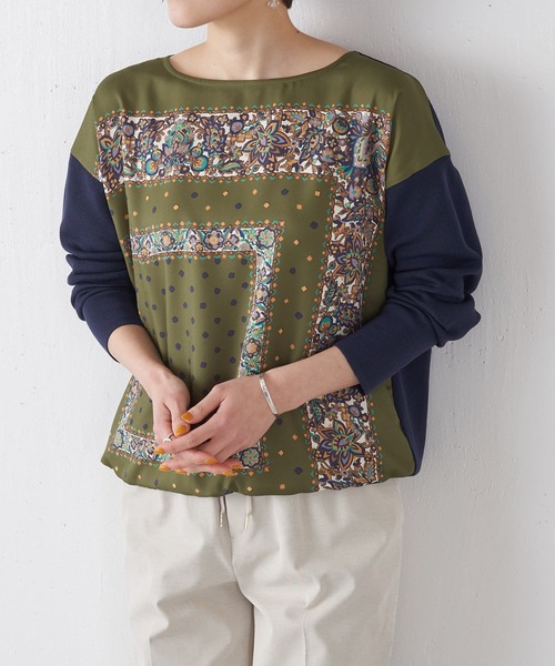 BEARDSLEY（ビアズリー）の「フロントスカーフ柄ニット（ニット/セーター・レディース・アイボリー/カーキ・FREE）」の18枚目の写真