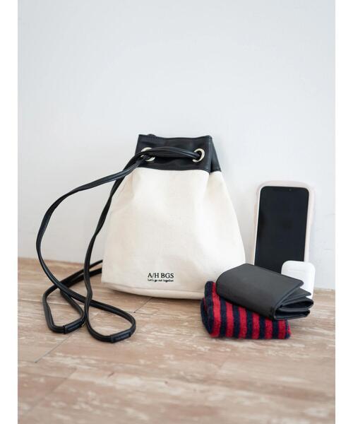 AMERICAN HOLIC（アメリカンホリック）の「キャンバス配色　巾着バッグ（ショルダーバッグ・レディース・ブラック/グリーン・FREE）」の21枚目の写真
