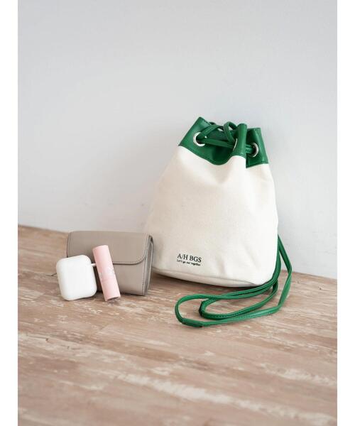 AMERICAN HOLIC（アメリカンホリック）の「キャンバス配色　巾着バッグ（ショルダーバッグ・レディース・ブラック/グリーン・FREE）」の22枚目の写真