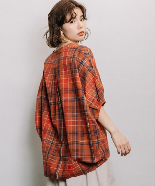 refinedworks（リファインドワークス）の「マドラス柄ドルマンBL（シャツ/ブラウス・レディース・ブラック/オレンジ/オートミール・FREE）」の8枚目の写真