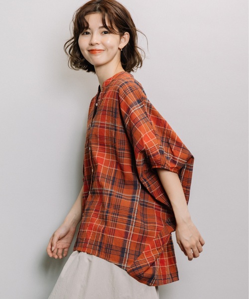 refinedworks（リファインドワークス）の「マドラス柄ドルマンBL（シャツ/ブラウス・レディース・ブラック/オレンジ/オートミール・FREE）」の10枚目の写真