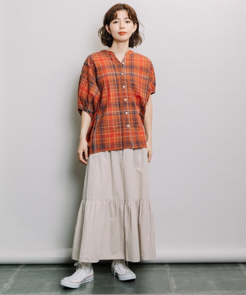 refinedworks（リファインドワークス）の「マドラス柄ドルマンBL（シャツ/ブラウス・レディース・ブラック/オレンジ/オートミール・FREE）」の11枚目の写真