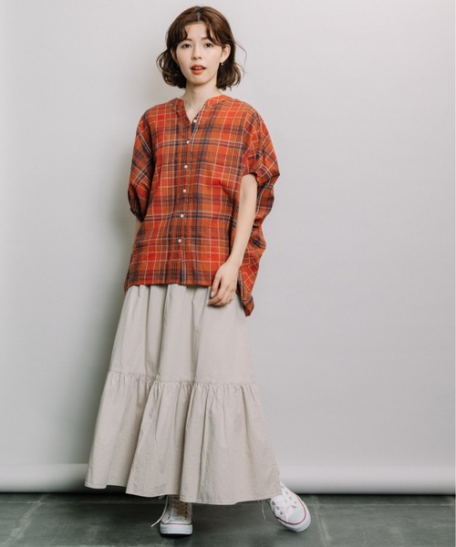 refinedworks（リファインドワークス）の「マドラス柄ドルマンBL（シャツ/ブラウス・レディース・ブラック/オレンジ/オートミール・FREE）」の12枚目の写真