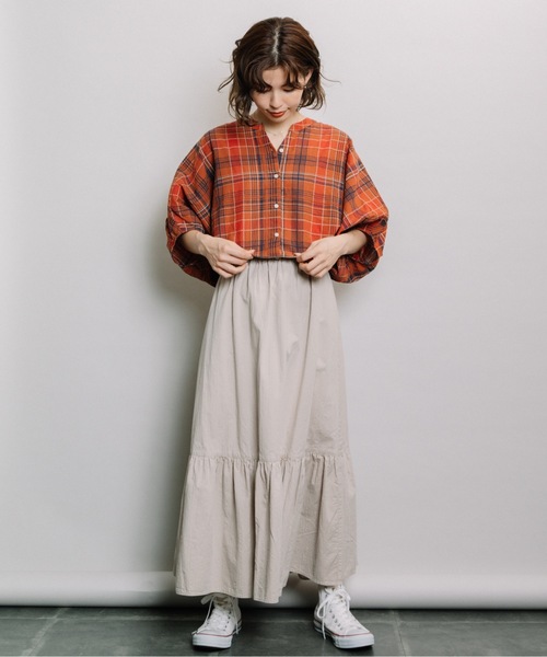 refinedworks（リファインドワークス）の「マドラス柄ドルマンBL（シャツ/ブラウス・レディース・ブラック/オレンジ/オートミール・FREE）」の15枚目の写真