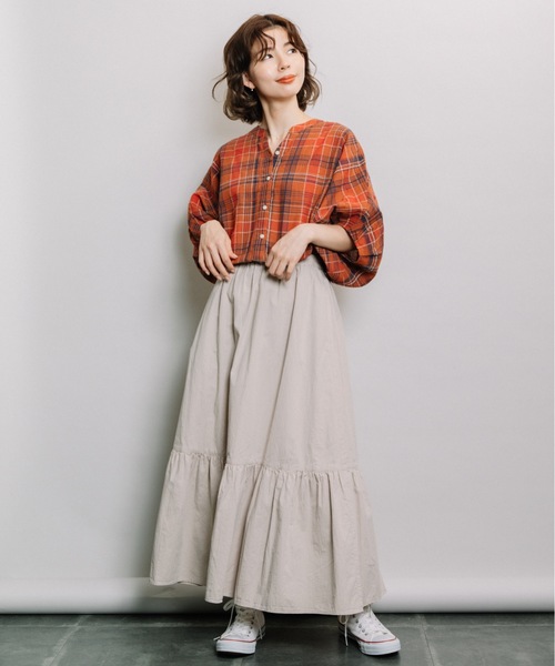 refinedworks（リファインドワークス）の「マドラス柄ドルマンBL（シャツ/ブラウス・レディース・ブラック/オレンジ/オートミール・FREE）」の16枚目の写真