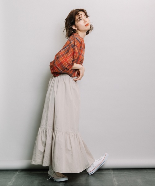 refinedworks（リファインドワークス）の「マドラス柄ドルマンBL（シャツ/ブラウス・レディース・ブラック/オレンジ/オートミール・FREE）」の17枚目の写真