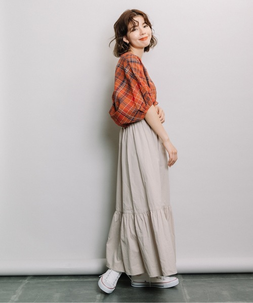 refinedworks（リファインドワークス）の「マドラス柄ドルマンBL（シャツ/ブラウス・レディース・ブラック/オレンジ/オートミール・FREE）」の18枚目の写真