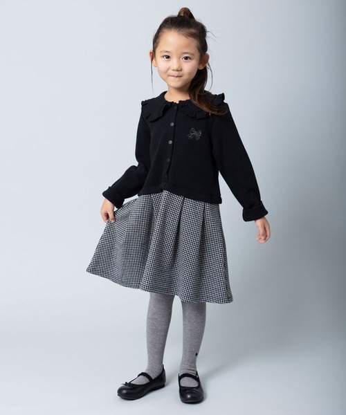 KP（ケーピー）の「丸襟ダブルフェイス切り替えギンガムチェックワンピース(100～130cm)（ワンピース・キッズ・ブラック/オフホワイト・100cm/110cm/120cm/130cm）」の3枚目の写真