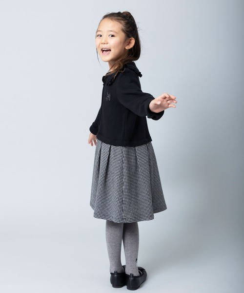 KP（ケーピー）の「丸襟ダブルフェイス切り替えギンガムチェックワンピース(100～130cm)（ワンピース・キッズ・ブラック/オフホワイト・100cm/110cm/120cm/130cm）」の6枚目の写真
