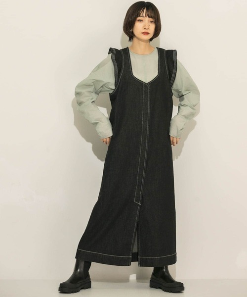 KBF（ケイビーエフ）の「マルチWAYフリルデニムワンピース（ワンピース・レディース・ブラック/ワンウォッシュ・ONE）」の8枚目の写真