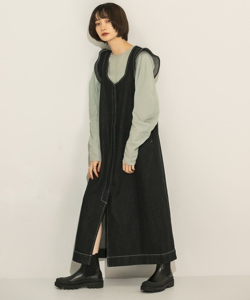 KBF（ケイビーエフ）の「マルチWAYフリルデニムワンピース（ワンピース・レディース・ブラック/ワンウォッシュ・ONE）」の9枚目の写真