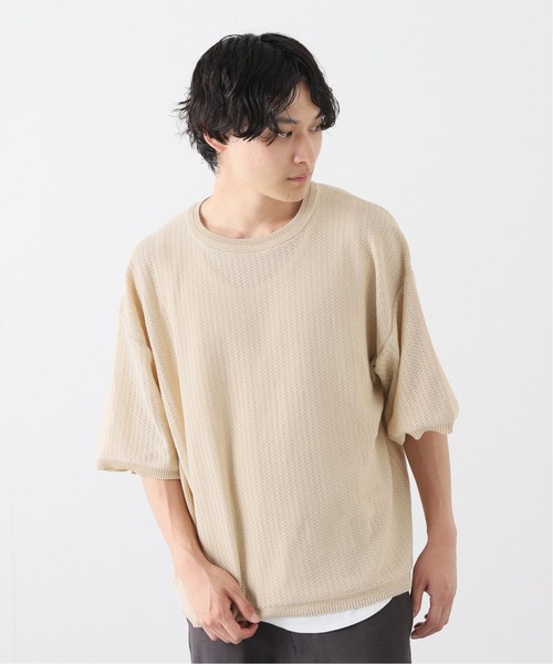 JOURNAL STANDARD(ジャーナルスタンダード)の「【透かし編みニット+レイヤードインナーの2点セット】 クルーネック半袖Tシャツ(ニット/セーター・メンズ・ブラック/ベージュ/ピンク/ライトグリーン/ライトイエロー・MEDIUM/LARGE)」の2枚目の写真