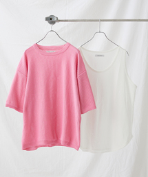 【透かし編みニット+レイヤードインナーの2点セット】 クルーネック半袖Tシャツ