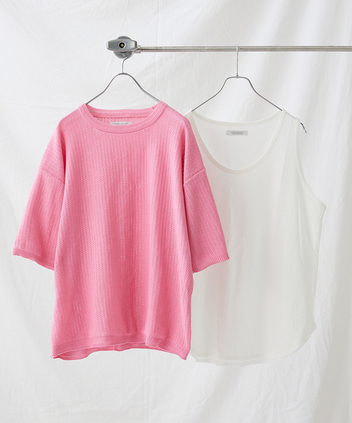 JOURNAL STANDARD(ジャーナルスタンダード)の「【透かし編みニット+レイヤードインナーの2点セット】 クルーネック半袖Tシャツ(ニット/セーター・メンズ・ブラック/ベージュ/ピンク/ライトグリーン/ライトイエロー・MEDIUM/LARGE)」の5枚目の写真