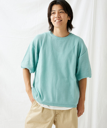 【透かし編みニット＋レイヤードインナーの2点セット】 クルーネック半袖Tシャツ