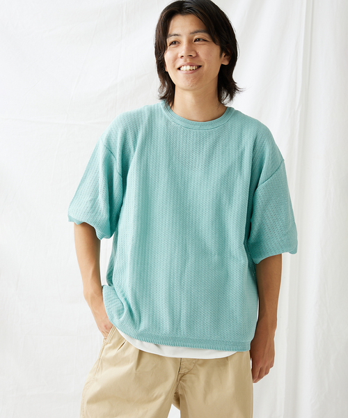 JOURNAL STANDARD(ジャーナルスタンダード)の「【透かし編みニット+レイヤードインナーの2点セット】 クルーネック半袖Tシャツ(ニット/セーター・メンズ・ブラック/ベージュ/ピンク/ライトグリーン/ライトイエロー・MEDIUM/LARGE)」の3枚目の写真
