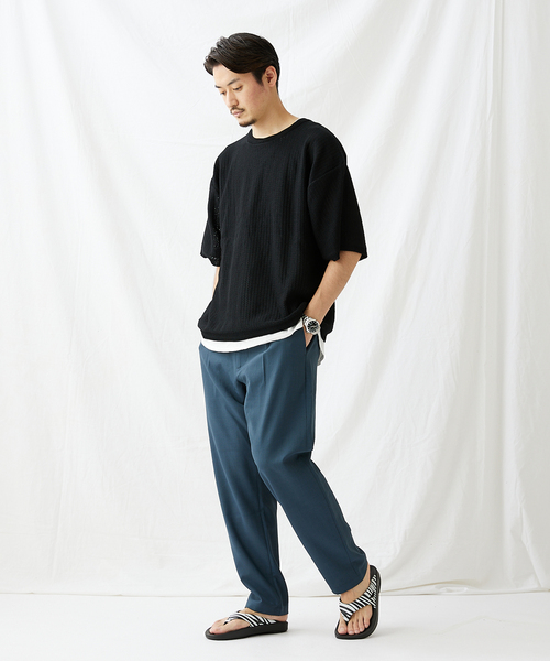 JOURNAL STANDARD(ジャーナルスタンダード)の「【透かし編みニット+レイヤードインナーの2点セット】 クルーネック半袖Tシャツ(ニット/セーター・メンズ・ブラック/ベージュ/ピンク/ライトグリーン/ライトイエロー・MEDIUM/LARGE)」の17枚目の写真