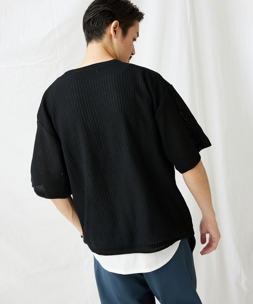JOURNAL STANDARD(ジャーナルスタンダード)の「【透かし編みニット+レイヤードインナーの2点セット】 クルーネック半袖Tシャツ(ニット/セーター・メンズ・ブラック/ベージュ/ピンク/ライトグリーン/ライトイエロー・MEDIUM/LARGE)」の11枚目の写真