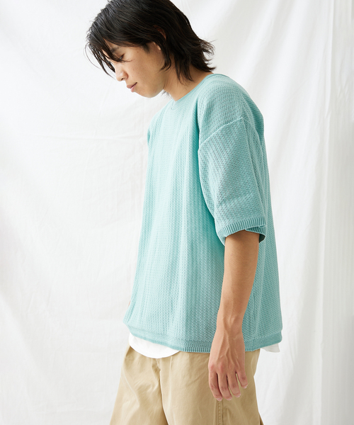 JOURNAL STANDARD(ジャーナルスタンダード)の「【透かし編みニット+レイヤードインナーの2点セット】 クルーネック半袖Tシャツ(ニット/セーター・メンズ・ブラック/ベージュ/ピンク/ライトグリーン/ライトイエロー・MEDIUM/LARGE)」の7枚目の写真