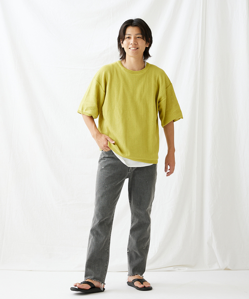 JOURNAL STANDARD(ジャーナルスタンダード)の「【透かし編みニット+レイヤードインナーの2点セット】 クルーネック半袖Tシャツ(ニット/セーター・メンズ・ブラック/ベージュ/ピンク/ライトグリーン/ライトイエロー・MEDIUM/LARGE)」の12枚目の写真