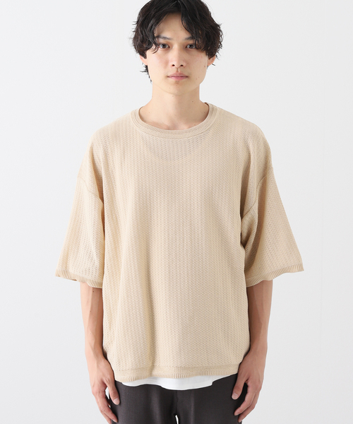 JOURNAL STANDARD(ジャーナルスタンダード)の「【透かし編みニット+レイヤードインナーの2点セット】 クルーネック半袖Tシャツ(ニット/セーター・メンズ・ブラック/ベージュ/ピンク/ライトグリーン/ライトイエロー・MEDIUM/LARGE)」の13枚目の写真