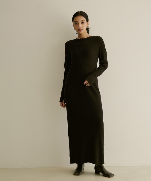 SALON adam et rope'（サロン アダム エ ロペ）の「【極上の肌ざわり】リブワンピース-CreamyCotton /クリーミーコットン-（ワンピース・レディース・ダークグリーン/ブラウン/モスグリーン/ブラック系その他/ホワイト系その他2/ピンク系その他2・FREE）」の3枚目の写真