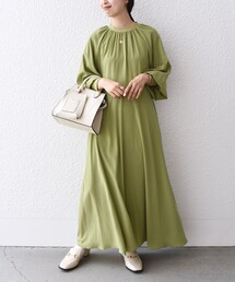 *〈洗濯機可能〉ジョーゼットリブ切替ロングスリーブワンピース◇