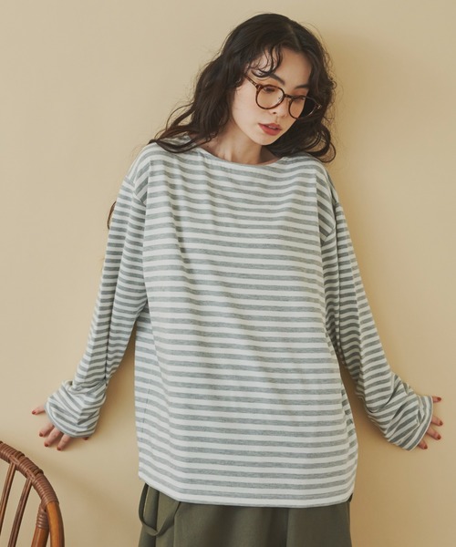 Libra Cue(リブラ キュー)の「"リラックスボーダープルオーバー" こなれ感を演出する絶妙なリラックスシルエット 一枚でもレイヤードでも着たくなる一枚(Tシャツ/カットソー・レディース・ブラック/グレー・FREE)」の21枚目の写真