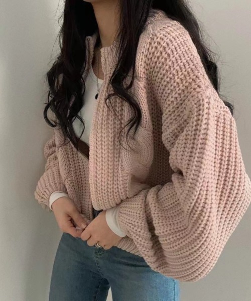 yuue' ( wear )（ユーイ）の「ビッグシルエット ジップアップ ニット カーディガン（ニット/セーター・レディース・ブラック/グレー/ピンク/ベージュ・FREE）」の22枚目の写真