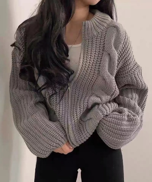 yuue' ( wear )（ユーイ）の「ビッグシルエット ジップアップ ニット カーディガン（ニット/セーター・レディース・ブラック/グレー/ピンク/ベージュ・FREE）」の21枚目の写真