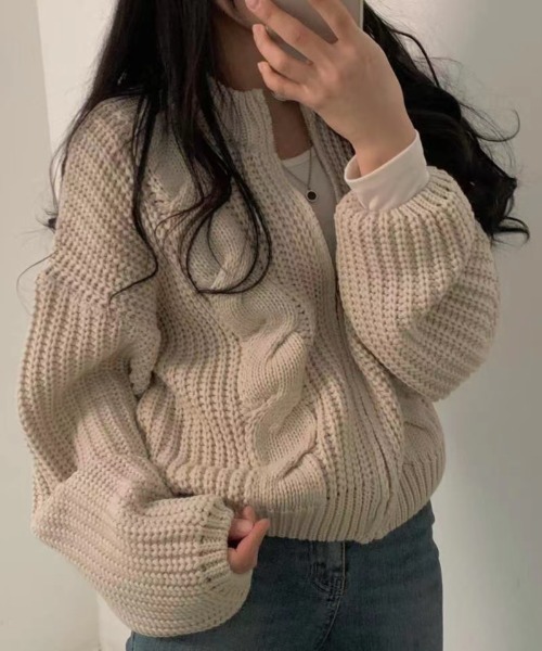 yuue' ( wear )（ユーイ）の「ビッグシルエット ジップアップ ニット カーディガン（ニット/セーター・レディース・ブラック/グレー/ピンク/ベージュ・FREE）」の20枚目の写真