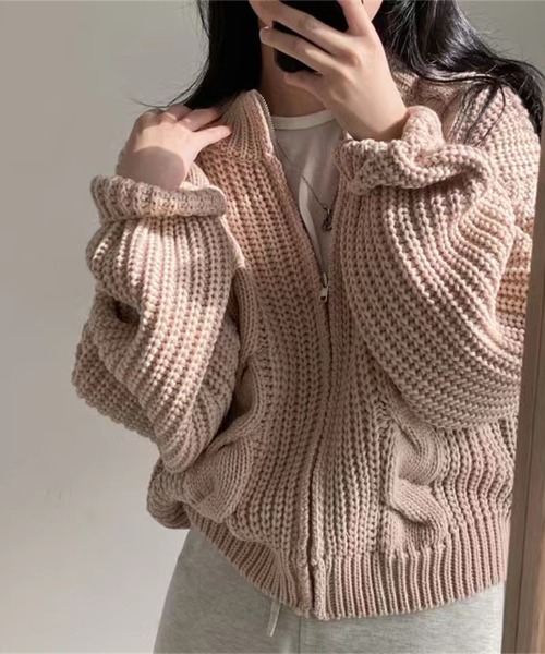 yuue' ( wear )（ユーイ）の「ビッグシルエット ジップアップ ニット カーディガン（ニット/セーター・レディース・ブラック/グレー/ピンク/ベージュ・FREE）」の14枚目の写真