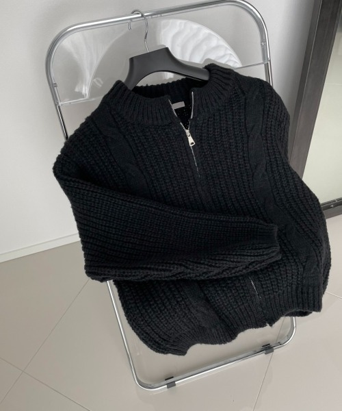 yuue' ( wear )（ユーイ）の「ビッグシルエット ジップアップ ニット カーディガン（ニット/セーター・レディース・ブラック/グレー/ピンク/ベージュ・FREE）」の7枚目の写真