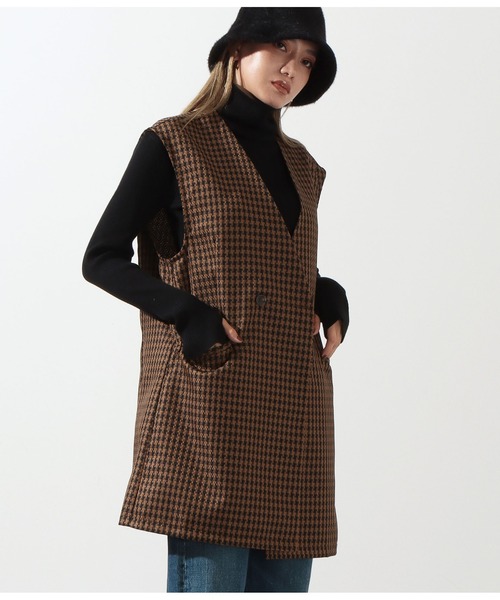 Settimissimo（セッティミッシモ）の「千鳥格子ジャガードジレ【セットアップ着用可】（ベスト・レディース・ブラウン/ベージュ・M）」の5枚目の写真