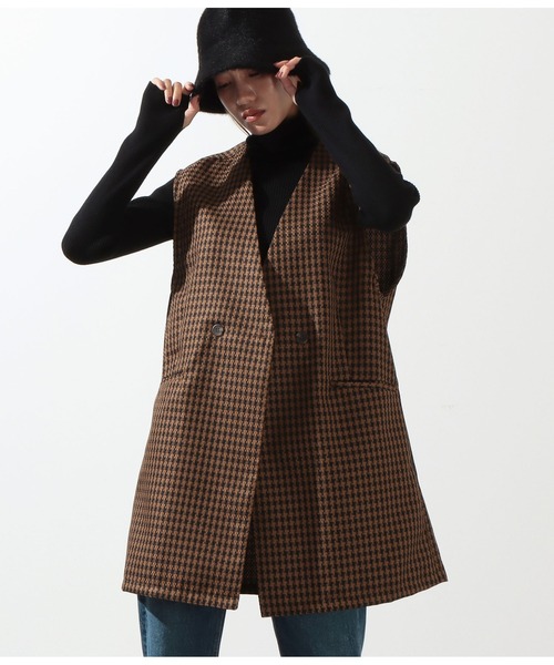 Settimissimo（セッティミッシモ）の「千鳥格子ジャガードジレ【セットアップ着用可】（ベスト・レディース・ブラウン/ベージュ・M）」の6枚目の写真