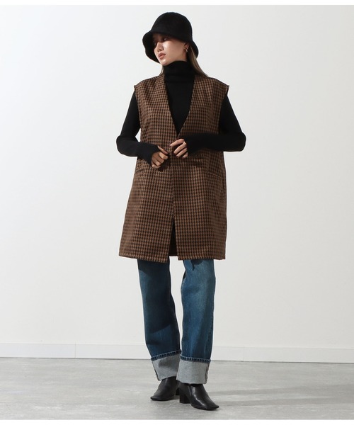 Settimissimo（セッティミッシモ）の「千鳥格子ジャガードジレ【セットアップ着用可】（ベスト・レディース・ブラウン/ベージュ・M）」の7枚目の写真