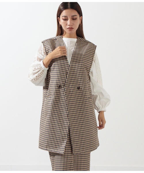 Settimissimo（セッティミッシモ）の「千鳥格子ジャガードジレ【セットアップ着用可】（ベスト・レディース・ブラウン/ベージュ・M）」の8枚目の写真