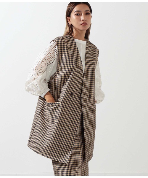 Settimissimo（セッティミッシモ）の「千鳥格子ジャガードジレ【セットアップ着用可】（ベスト・レディース・ブラウン/ベージュ・M）」の9枚目の写真
