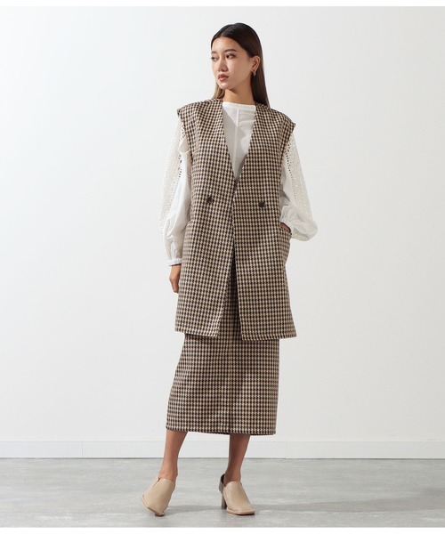 Settimissimo（セッティミッシモ）の「千鳥格子ジャガードジレ【セットアップ着用可】（ベスト・レディース・ブラウン/ベージュ・M）」の13枚目の写真